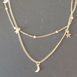 Boho Moon and stars necklace, new never worn